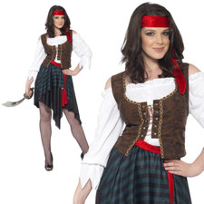 Costume De Pirate Pour Femme Caraïbes Bucanier Robe Fantaisie UK 8-18