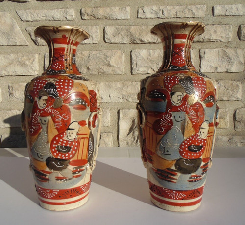 Paire vases satsuma en - paire,