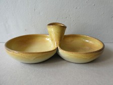 coupelle double, à apéro ou olives, en céramique émaillée jaune, signée