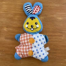 Doudou Peluche Hochet Lapin Playskool Bleu Jaune Rouge Blanc Grelot Pois