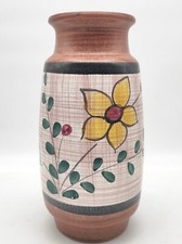Vase vintage en céramique W. Germany décor floral polychrome 25 cm