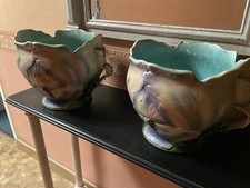 Paire D’anciens Gros Cache Pots Art Nouveau Faïence De Nimy Belgique