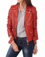 Veste En Cuir Rouge Pour Femme