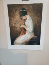lithographie originale de Charoy 1978 signée numérotée "la fille qui tricote