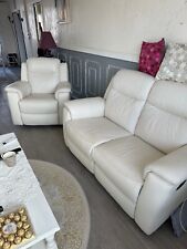 Canapé + 2 fauteuils cuir couleur ivoire relax