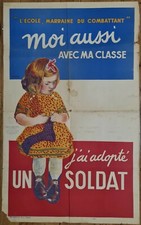 L'école, marraine du combattant Tauzin Vers 1940 Affiche Originale Propagande	