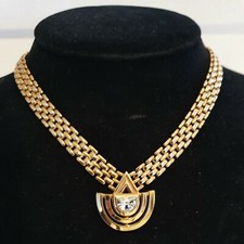 Tres beau Bijou, Collier  Fantaisie Metal doré et cristal , 40cm , avec coffret 