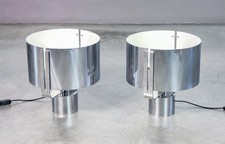 ⚜️ Paire De Lampes De Table Design Jacques Quinet Vintage 1970 Abat-Jour Chromé
