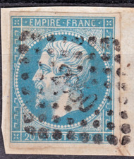 TIMBRE 1854 FRANCE EMPIRE N° 14 PETITS CHIFFRES S/FRAGMENT-OBL.TB-VOIR SCAN-