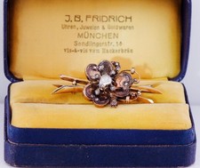 Antique Victorien Broche Fleur 14k or Et 1.2ct Diamant 1880's Emballé