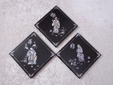 SBLT6L - 3 X Tableau Chine Laque Nacre Incrustations - Vintage - Fait Main