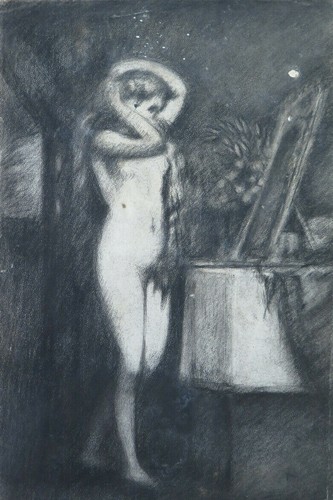 Femme allo miroir - miroir, tableau