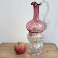 Verseuse Carafe Aiguière Clichy vers 1900 Pâte de Verre Rose Blanc Doré 30 cm