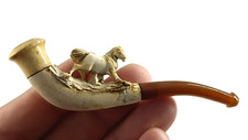 Pipe ancienne écume de mer sculptée motif cheval antique meerschaum horse pipe