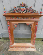 Thaïlande  Cadre de Miroir bois sculpté peint bois rouge Exotique Teck DECO