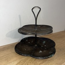 Ancien Présentoir Gâteaux Serviteur 2 Étages En Métal Argenté Made In Sweden