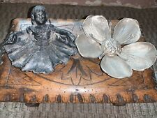 Rare Anciens Vide Poche Danseuse Ballet Fleur Pétales Formant 5 Cendriers Métal