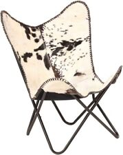 Fauteuil Lounge Papillon En Cuir De Vache Naturel, Cadre Métallique Rétro