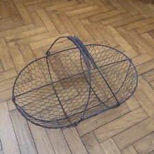 Antique French Farmhouse Large Wire Basket with Handle Garden Harvest Market Veg