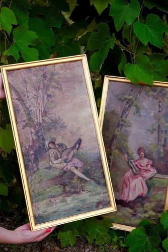 Pair antique paintings - antique,