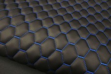 Simili cuir matelassé DIAMOND DESIGN noir - bleu / tissu d'ameublement...