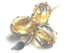 ANCIEN Broche Trèfle Vermeil Citrine ANTIQUE Brooch Brosche Spilla