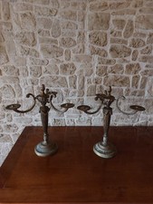 PAIRE DE CHANDELIERS TROIS BRANCHES EN BRONZE XIXEME - MONTEE EN ELECTRICITE