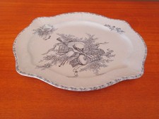 PLAT RECTANGULAIRE  E.BOURGEOIS  DECOR OISEAUX INSTRUMENTS MUSIQUE FOND BLEU ""