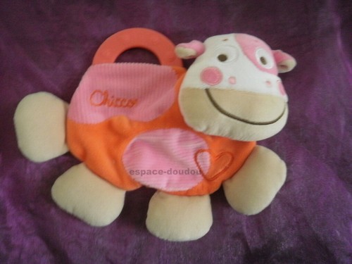 Doudou vache plat rose orange - doudou,