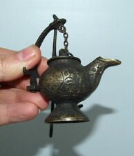 SUPERBE! Antique mini lampe à huile pétrole Islamique Bronze écriture Arabe