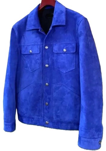 Veste cuir daim bleu royal - en,