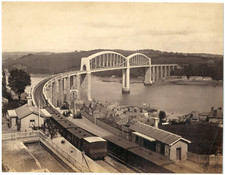 England, Royal Albert Bridge, Saltash in Cornwall, Vintage albumen print, Ti