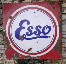 Grande Plaque Émaillée ancienne ESSO AUTOMOBILIA  Années 1930 à restaurer 