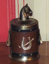 ANCIEN PORTE CIGARETTE EN METAL SIMILI CUIR DECOR CHEVAL BE 