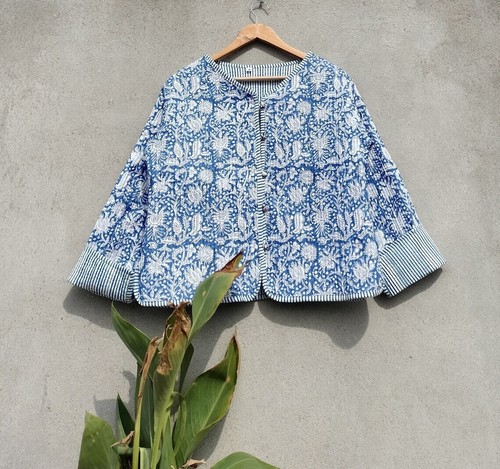 Bleu floral veste matelassé - veste,