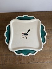 Assiette /Plat À Gâteau en Céramique Polylobé Oiseau sur Branche Bleu CAMART