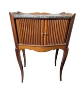 Ancienne Table De Chevet A Rideau Style Louis XV En Merisier