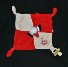 Doudou plat cigogne roge blanc RODADOU bébé brodé attache tétine NEUF