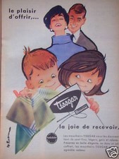 PUBLICITÉ 1958 PLAISIR D'OFFRIR TISSGAR MOUCHOIRS EN TISSUS BOUSSAC- ADVERTISING