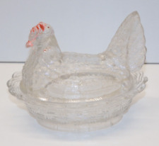 -ANCIEN POT COUVERT BONBONNIERE POULE VERRE Moulé VIDE POCHE Collection déco D