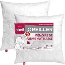 ABEIL Lot de 2 Oreillers à Mémoire de Forme Matelassés, Ferme - 60x60 cm - BLANC
