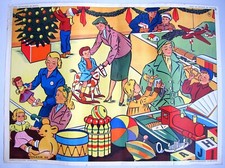 Pompier Camion Incendie - Magasin de Jouet à Noël - Carte d'école Nalliers 1950