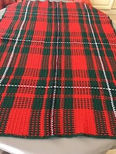 Couverture dessus de lit plaid ancien tricot laine vintage 140 X 106