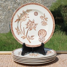 Ensemble de 6 assiettes plates en faïence de Choisy le Roi modèle Marguerite