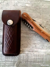 LAGUIOLE COUTEAU Pliant VINTAGE Etui CUIR - Manche Bois Exotique TBE 
