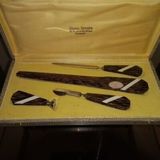 tres rare necessaire de bureau zebrano ivoire metal argenté art deco 1930