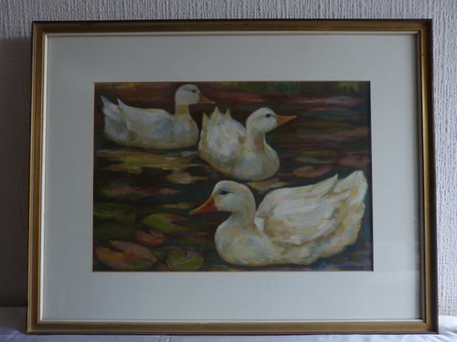 Tableau dessin pastel bord lac