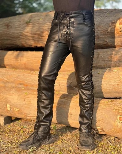Pantalon cuir moto noir - cuir, de