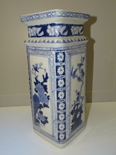 *JOLI GRAND VASE PORCELAINE CHINE BLANC BLEU Signé décor d'OISEAUX & FLEURS XX D
