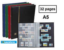 Leuchtturm - Classeur pour timbres BASIC A5 32 pages Noires avec bandes rhodoïd